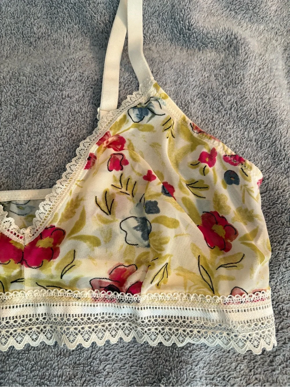 Auden Unlined Bralette Watercolor Floral Print Large Semi-Sheer No Underwire